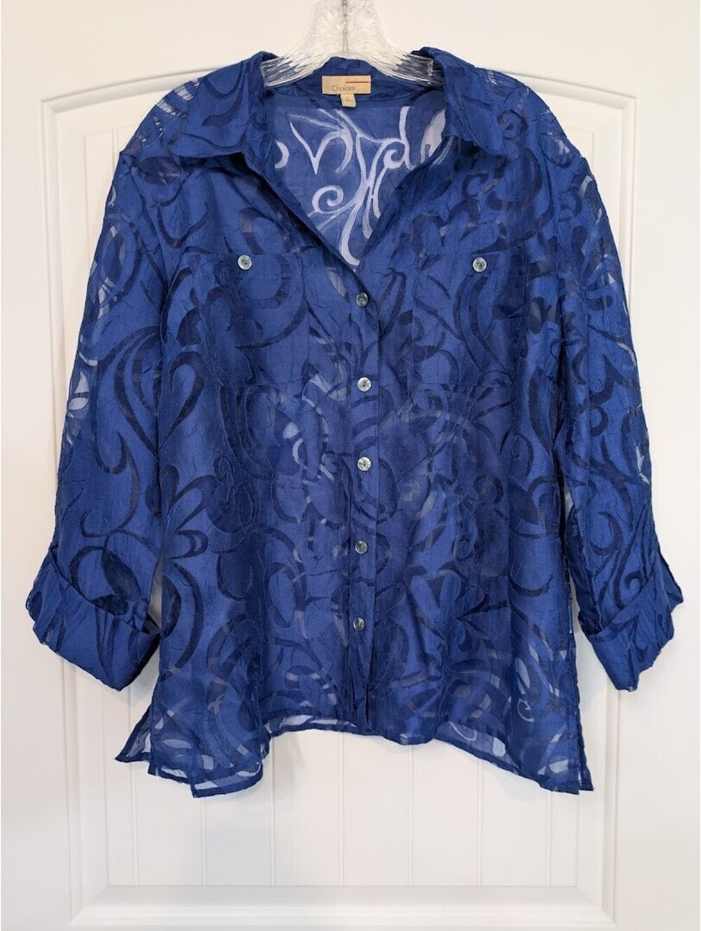 ✨ GUC Choices Blue Sheer Floral Button Up Shirt XL | Lightweight | Easy Flow